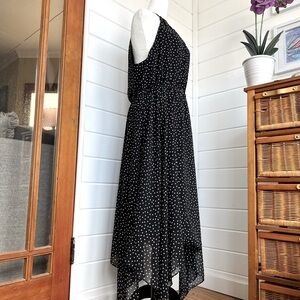 Melanie Lyne Halter Black & White Polka Dot Chiffon Dress Size 12, Like New!
